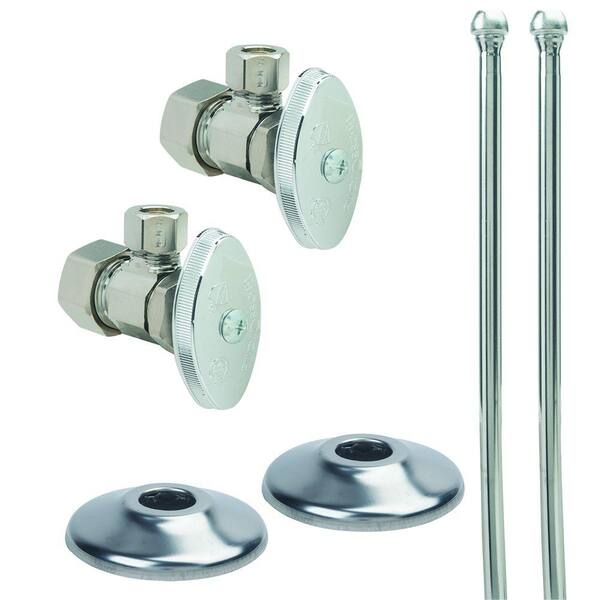 BrassCraft Faucet Kit: 1/2 in. Nom Comp x 3/8 in. O.D. Comp Brass Multi-Turn Angle Valve with 15 in. Riser and Flange