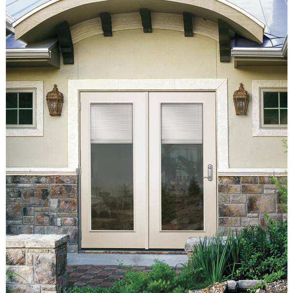 MMI DOOR 68-in x 80-in Low-e Grilles Between The Glass Primed Fiberglass  Center-hinged Right-Hand Inswing Double Patio Door Brickmould Included in  the Patio Doors department at