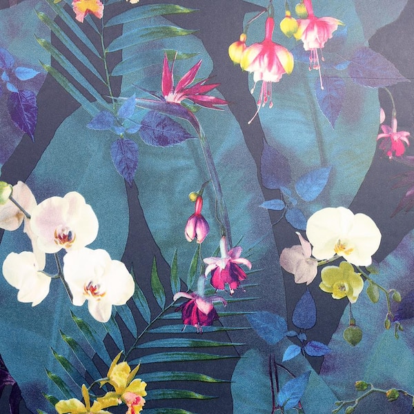 ARTISTICK Pindorama Floral Navy Peel and Stick Non-Woven Wallpaper