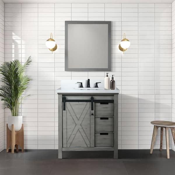 Marsyas 30 in W x 22 in D Ash Grey Bath Vanity without Top and 28 in Mirror