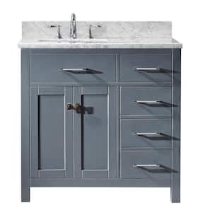 Caroline Parkway 36 in. W Bath Vanity in Gray with Marble Vanity Top in White with Square Basin