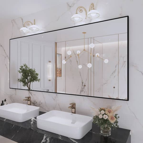 72 in. W x 32 in. H Aluminum Framed Rectangular Vanity Wall Mounted Mirror in Matte Black