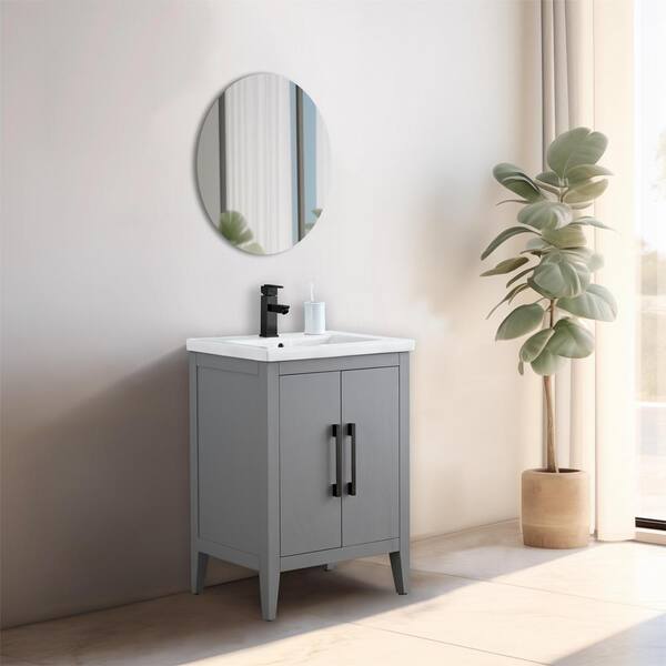 Vanity Art 24 in. W x 18.5 in D x 34 in. H Single Sink Bathroom Vanity Cabinet in Cashmere Gray with Ceramic Top