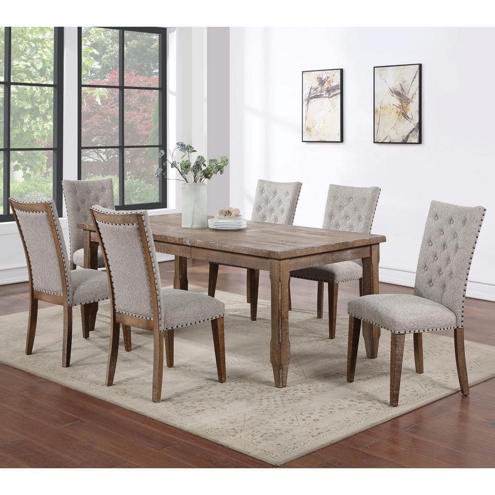 Oatmeal Upholstered Button Tufted Side Chair with Wood Legs
