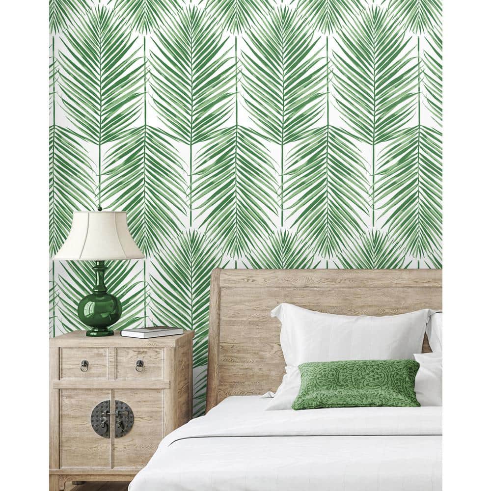 Green Palm Leaf Summer Boho-chic Prepasted Wallpaper