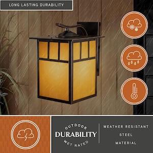 Mission 1 Light Bronze Rectangle Outdoor Wall Lantern Honey Glass