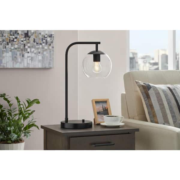 Hampton Bay 21.5 in. Frazier TableLamp Black Finisih Clear Glass Shade