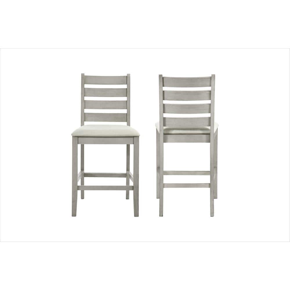 Pascal Driftwood Gray Wood Ladderback Counter Stools with Fabric Cushion (Set of 2)