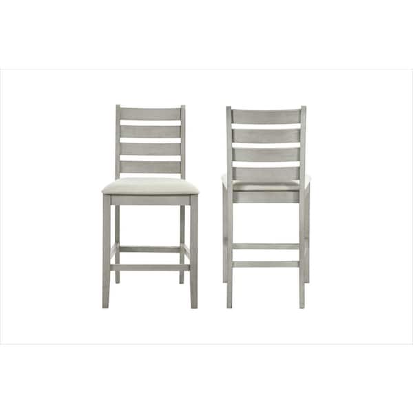 NEW CLASSIC HOME FURNISHINGS New Classic Furniture Pascal Driftwood Ladderback Counter Chair with Fabric Cushion (Set of 2)