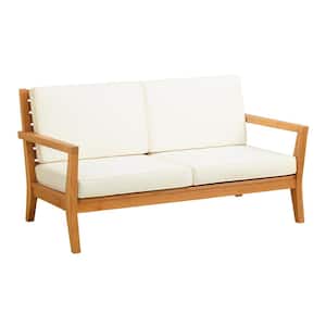 Callahan Natural Brown Teak Outdoor 2 Seater Loveseat with Beige Polyester Cushions