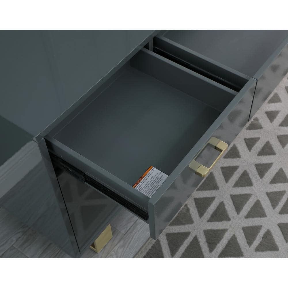 Modern Gray Lacquer Sideboard with Golden Accents - 68W x 30H