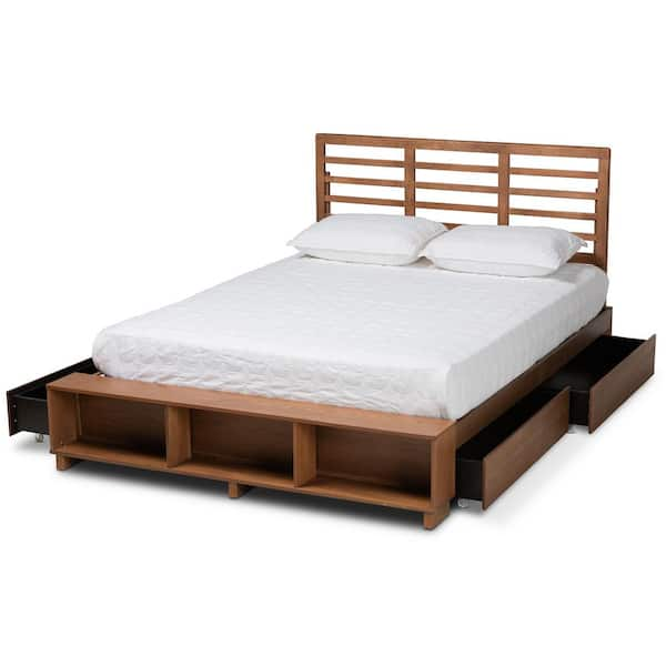 Baxton Studio Milana Ash Walnut Queen Platform Storage Bed 1739423