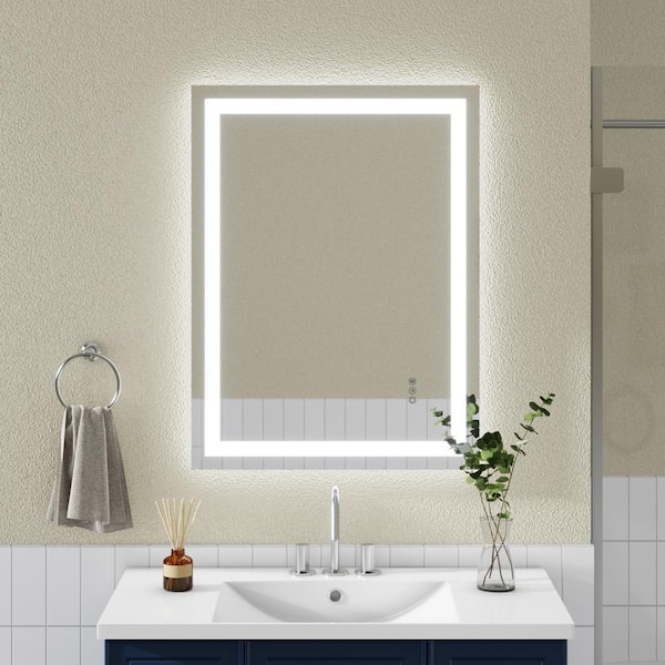 WOODSAM 24 in. W x 32 in. H Large Rectangular Frameless Anti-Fog LED Lighted Wall Bathroom Vanity Mirror