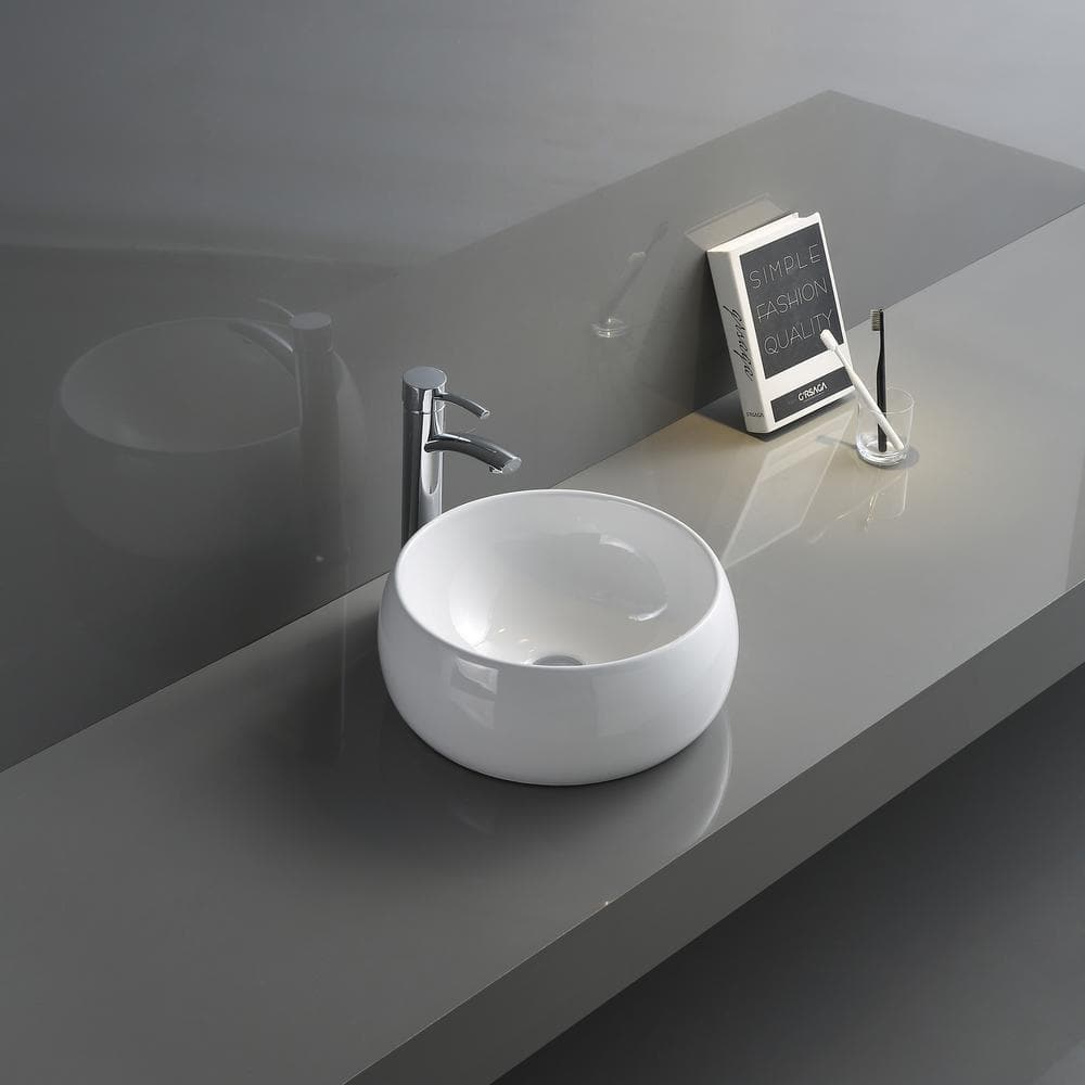 Ruvati 12" Round White Ceramic Above-Counter Vessel Sink