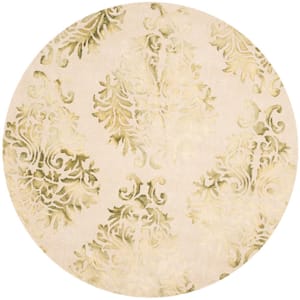 Dip Dye Beige/Green 7 ft. x 7 ft. Round Floral Area Rug