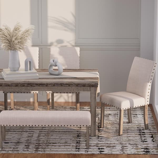 6-Pieces Rustic Rectangular Wood Tone Top Dining Table with Chair and Bench Set for Farmhouse Kitchen 6-Seats