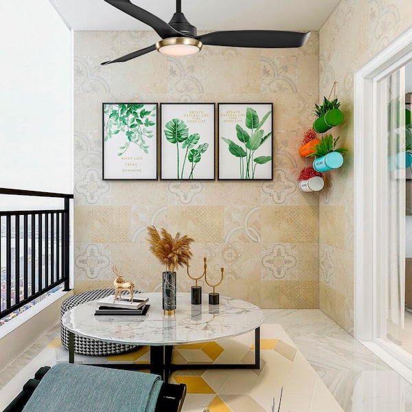 52 in. Freya Indoor/Covered Outdoor Matte Black Downrod Ceiling Fan with Adjustable LED Light, DC Motor, and Remote