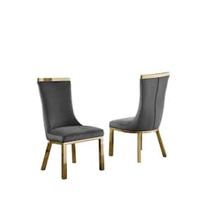 Nina Dark Grey Velvet Fabric With Gold Stainless Steel Legs Side Chair (Set of 2)