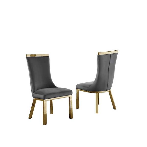 Best Quality Furniture Nina Dark Grey Velvet Fabric With Gold Stainless Steel Legs Side Chair (Set of 2)