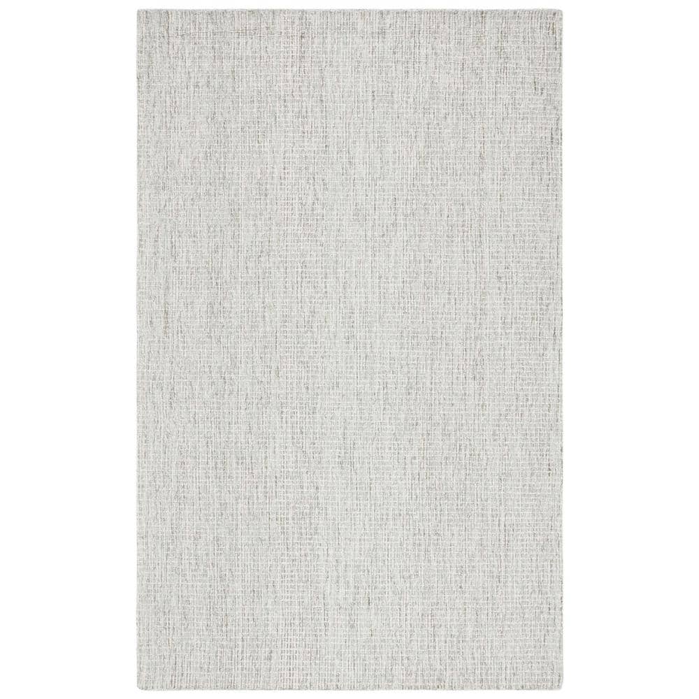 Ivory Abstract Handmade Wool Rectangular Area Rug, 5' x 8'