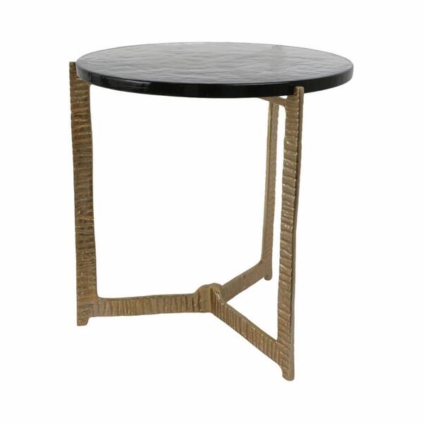 Liv & Skye 18 in. Gold Round Glass Wide Base Modern Accent End