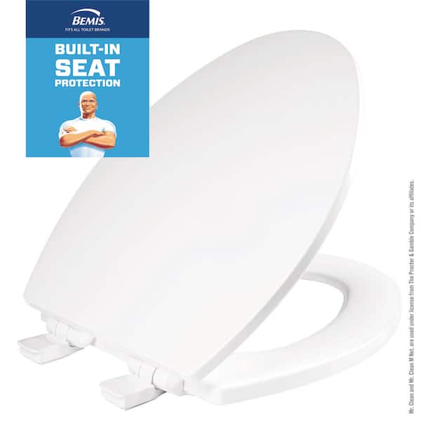 Atwood Mr. Clean Elongated Soft-Close Antimicrobial Easy-Clean Enameled Wood Toilet Seat in White