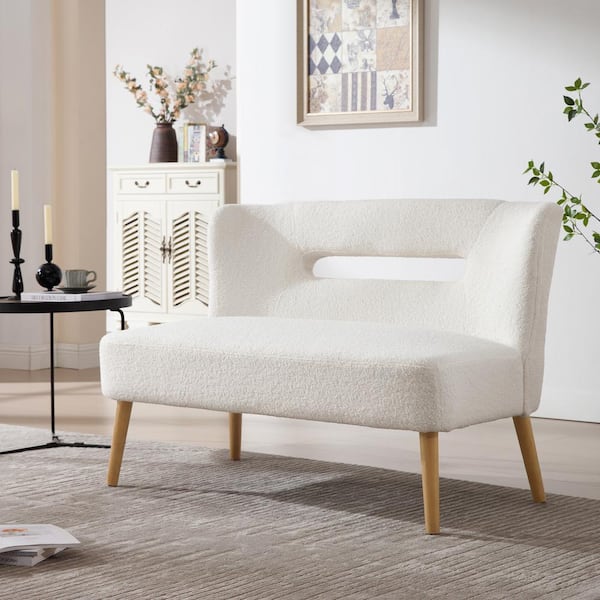 Hochwertiges 46.5 in. W Beige Velvet Upholstered Open Back 2-Seater Loveseat Sofa with Solid Wood Legs