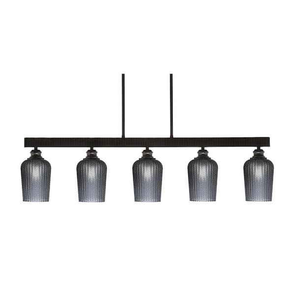 Unbranded Albany 60-Watt 5-Light Espresso Linear Pendant Light with Smoke Textured Glass Shades and No Bulbs Included