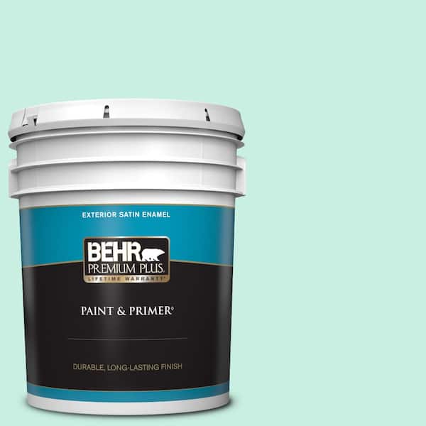 BEHR PREMIUM PLUS 5 gal. #P430-1 Summer House Satin Enamel Exterior Paint & Primer