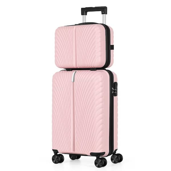 HIKOLAYAE 2-Piece PP Luggage Set with Locks, Includes Carry-On 14 in. and 20 in. Spinner Suitcases Pink