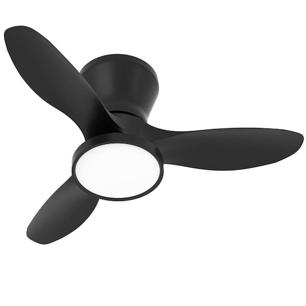 QRMOK F1 Series 32 in. LED Indoor Black Small Ceiling Fan with Remote and Reversible DC Motor, 3-Blades, 3-Color Light Kit