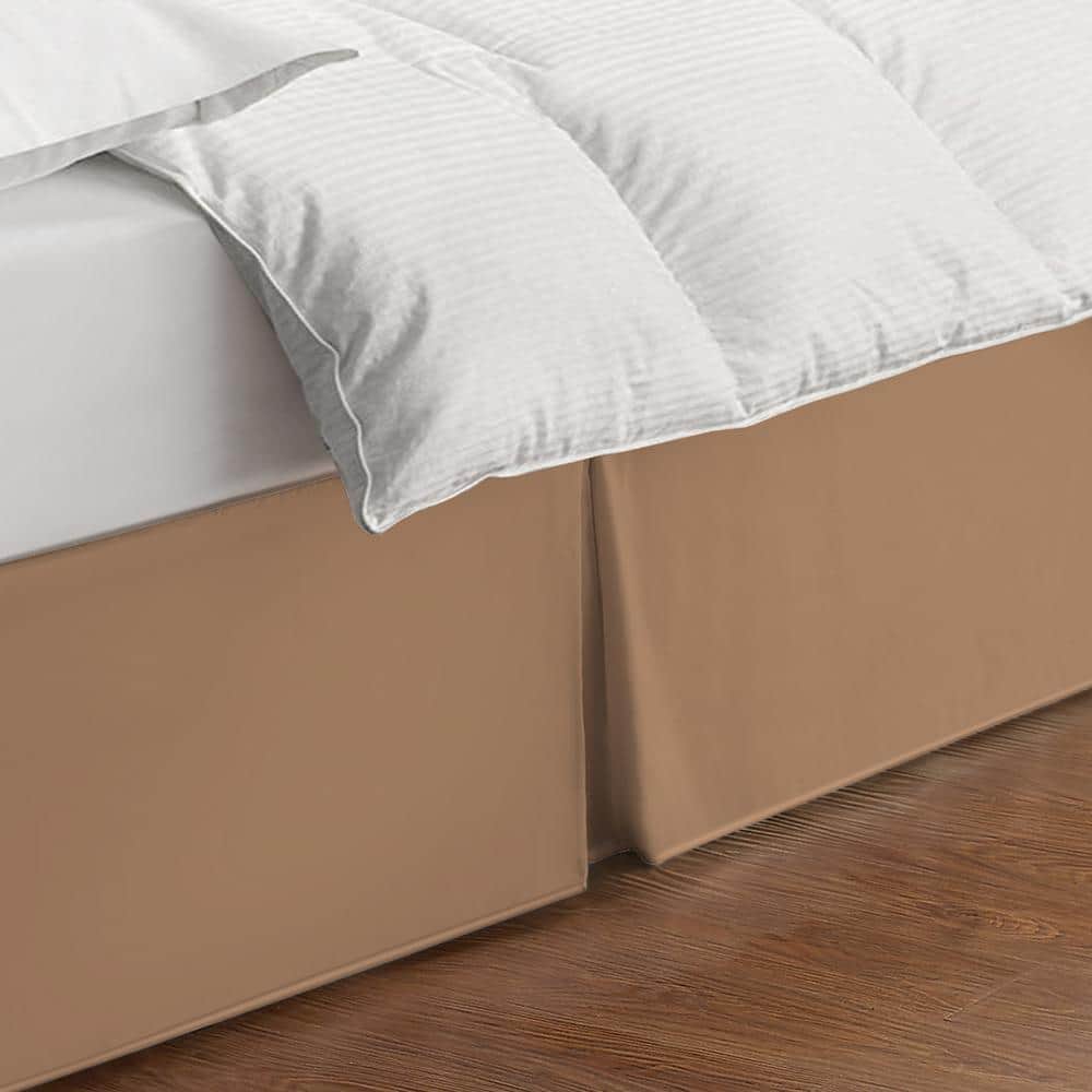 King Size Brown Polyester Bed Skirt with Split Corners