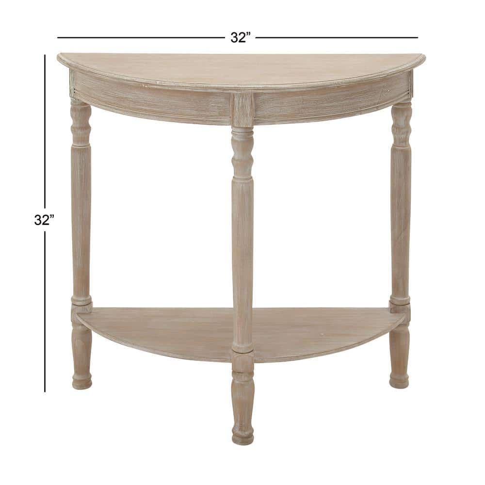 Charming Light Brown Demilune Console Table with Storage Shelf