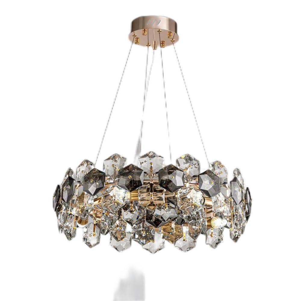 24 in. 8-Light Dimmable Smoky Gray Round Transparent Crystal Chandelier for Living Room Dinning Room price history on PriceWatchPro
