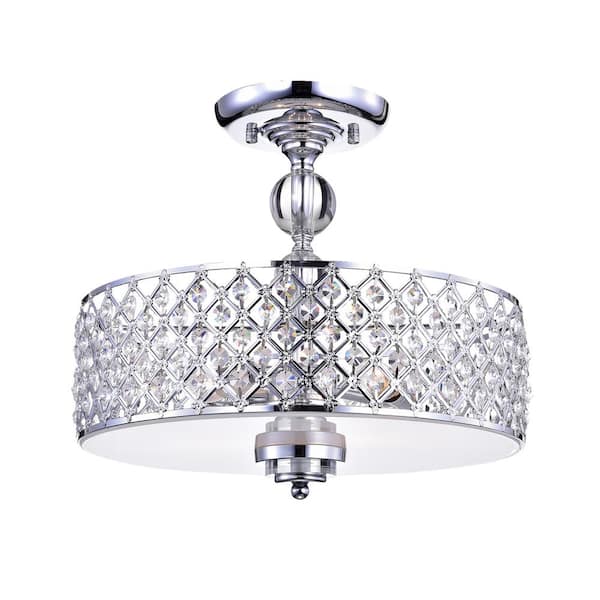 Warehouse of Tiffany Dyesta 15 in. 3-Light Indoor Chrome Semi-Flush Mount Chandelier with Light Kit