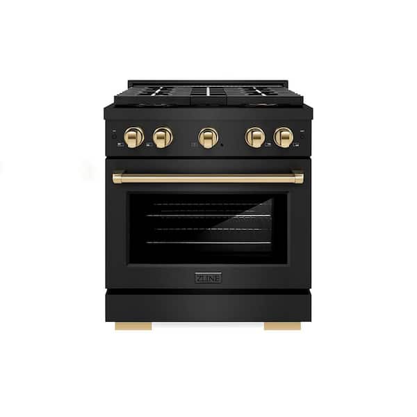 Autograph 30 in. 4.2 cu. ft. Dual Fuel Range with 4-Burner DuoPro Cooktop and Electric Oven in Black Stainless and Gold