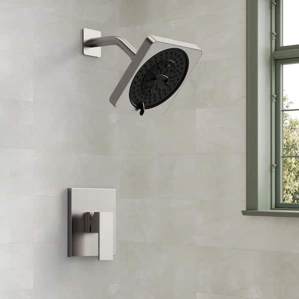 Square 7 in. 1-Handle 7-Spray Shower Faucet 2.5 GPM with Pressure Balance Valve in Brushed Nickel
