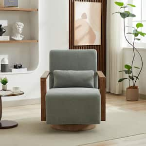 30.3 in. W Elegant 360° Upholstered Swivel Chair with Solid Wood Armrests and Weathered Base - Pale Green