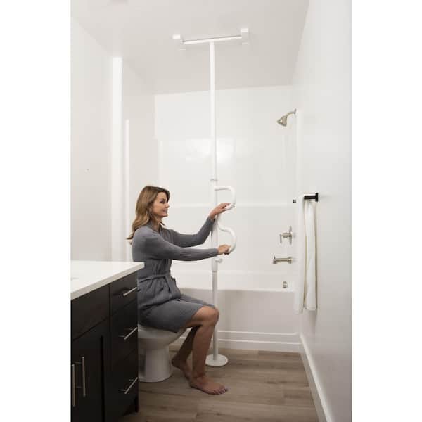 Wonder Pole, Adjustable 84 in. to 120 in. Curved Grab Bar, Tension Mounted Floor to Ceiling Security Pole in White