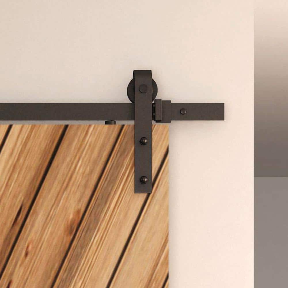 Black Steel Sliding Barn Door Hardware Kit with 96" Track