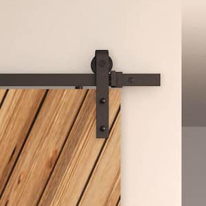 Black Solid Steel Sliding Rolling Barn Door Hardware 8 ft. Kit for Single Wood Doors