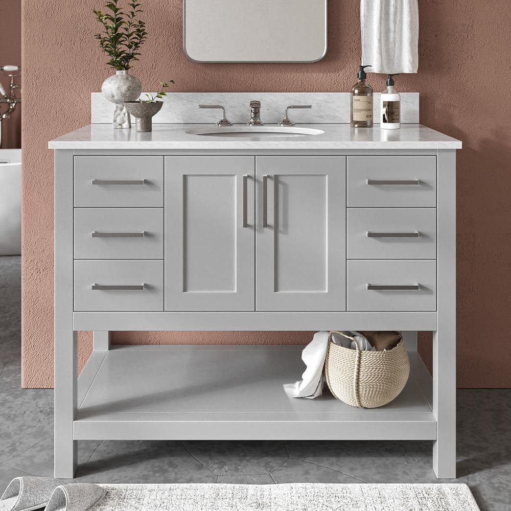 Magnolia 43" Grey Freestanding Vanity with Carrara White Top