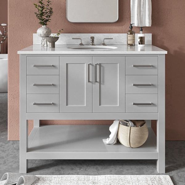 ARIEL Magnolia 43 in. W x 22 in. D x 36 in. H Bath Vanity in Grey with Carrara Marble Vanity Top in White with White Basin