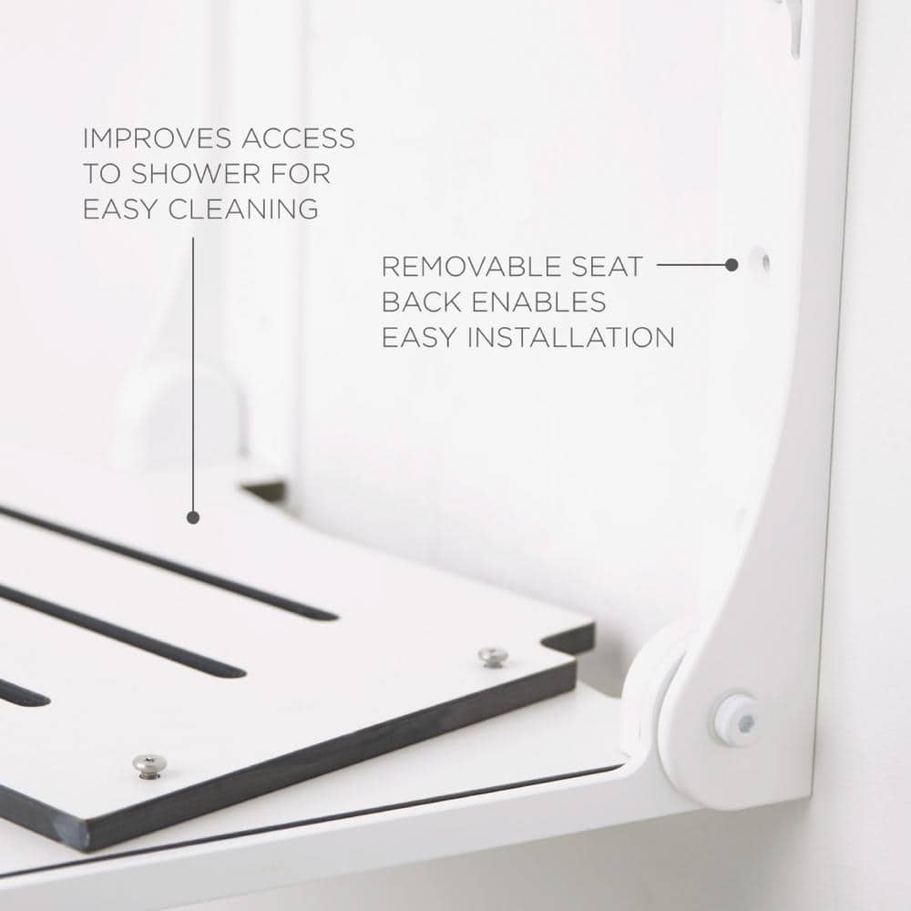 White Teak Wall Mounted Folding Shower Seat with Matte Finish