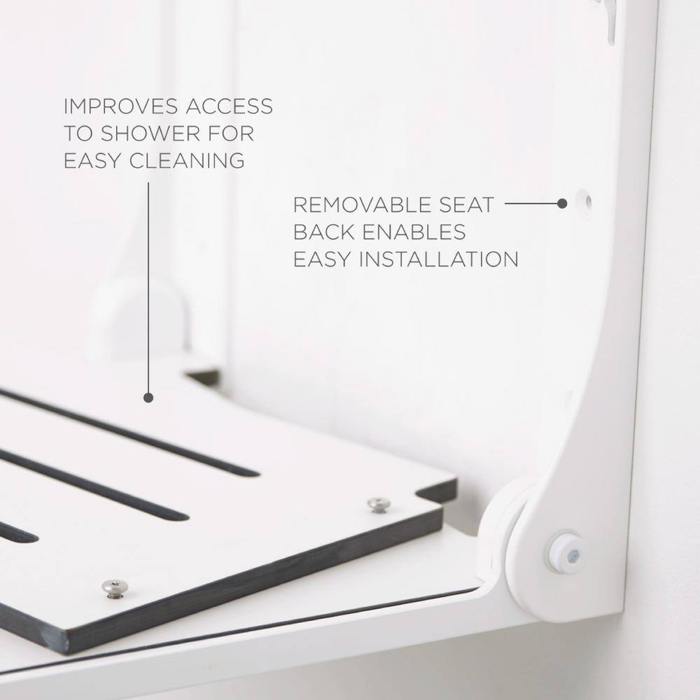 White Teak Wall Mounted Folding Shower Seat with Matte Finish
