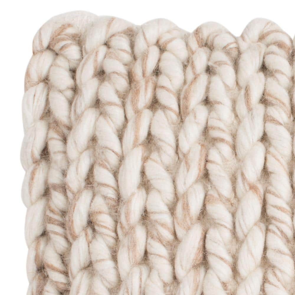 Natural Taupe Handloom Wool Braided Throw Pillow Set