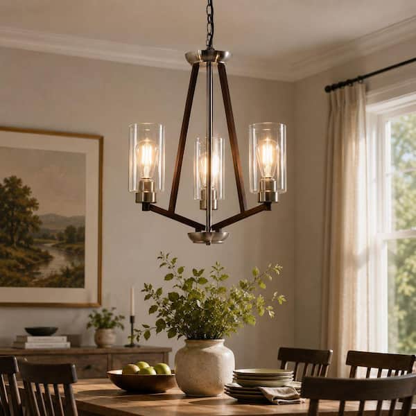 各種パネル Briignite 3-Light Brown and Brushed Nickel Pendant Chandelier for
