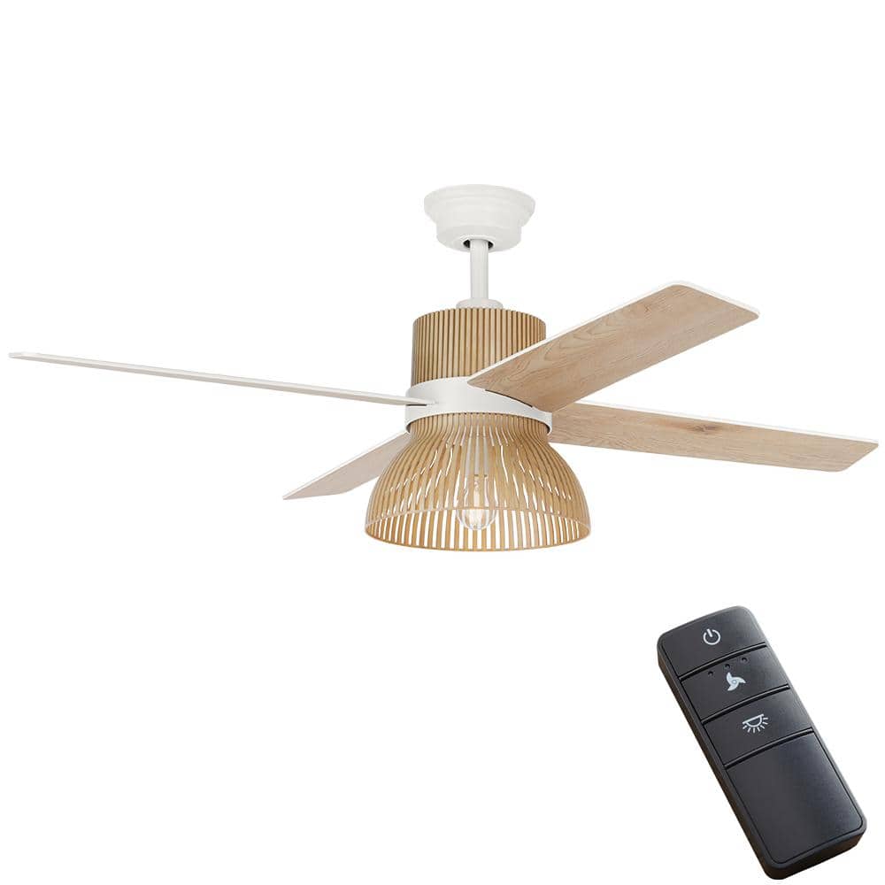 Home Decorators Collection Savannah 52 in. Indoor LED Matte White Dry Rated Ceiling Fan with 4 Reversible Blades, Light Kit and Remote Control