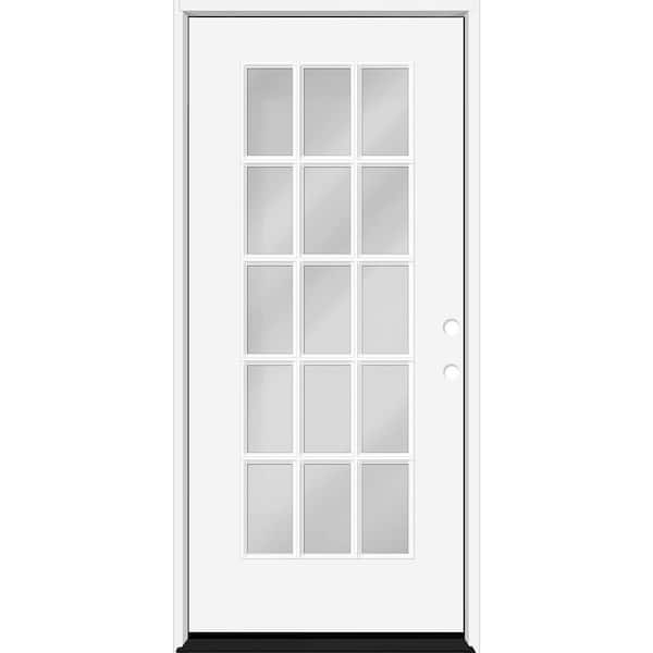 Reliant 32 in. x 80 in. FullLite 15L SDL Clear Glass LHIS Unfinished White Fiberglass Prehung Front Door w/4-9/16 Jamb
