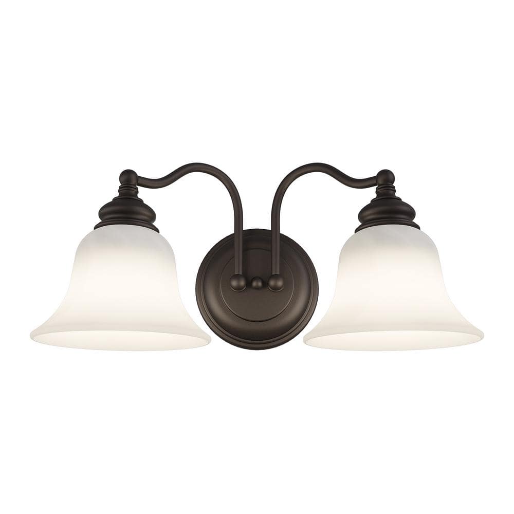Bronze and White Alabaster Glass 2-Light Vanity Fixture